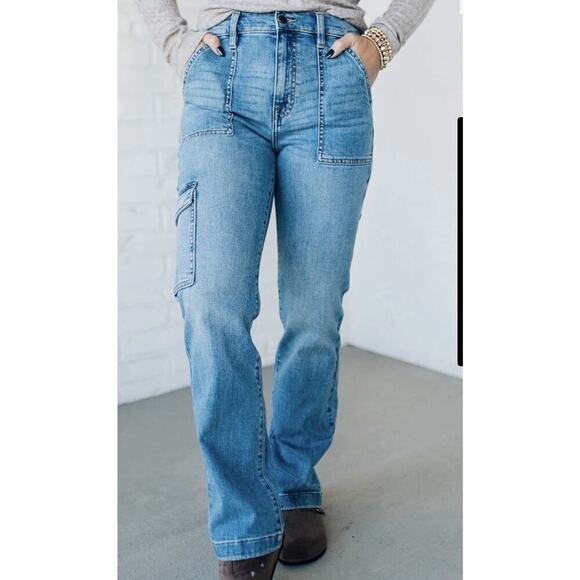 Eunina Denim - Eunina Women’s Codi Super High Rise Dad Cargo Jeans Straight Leg 3/26W